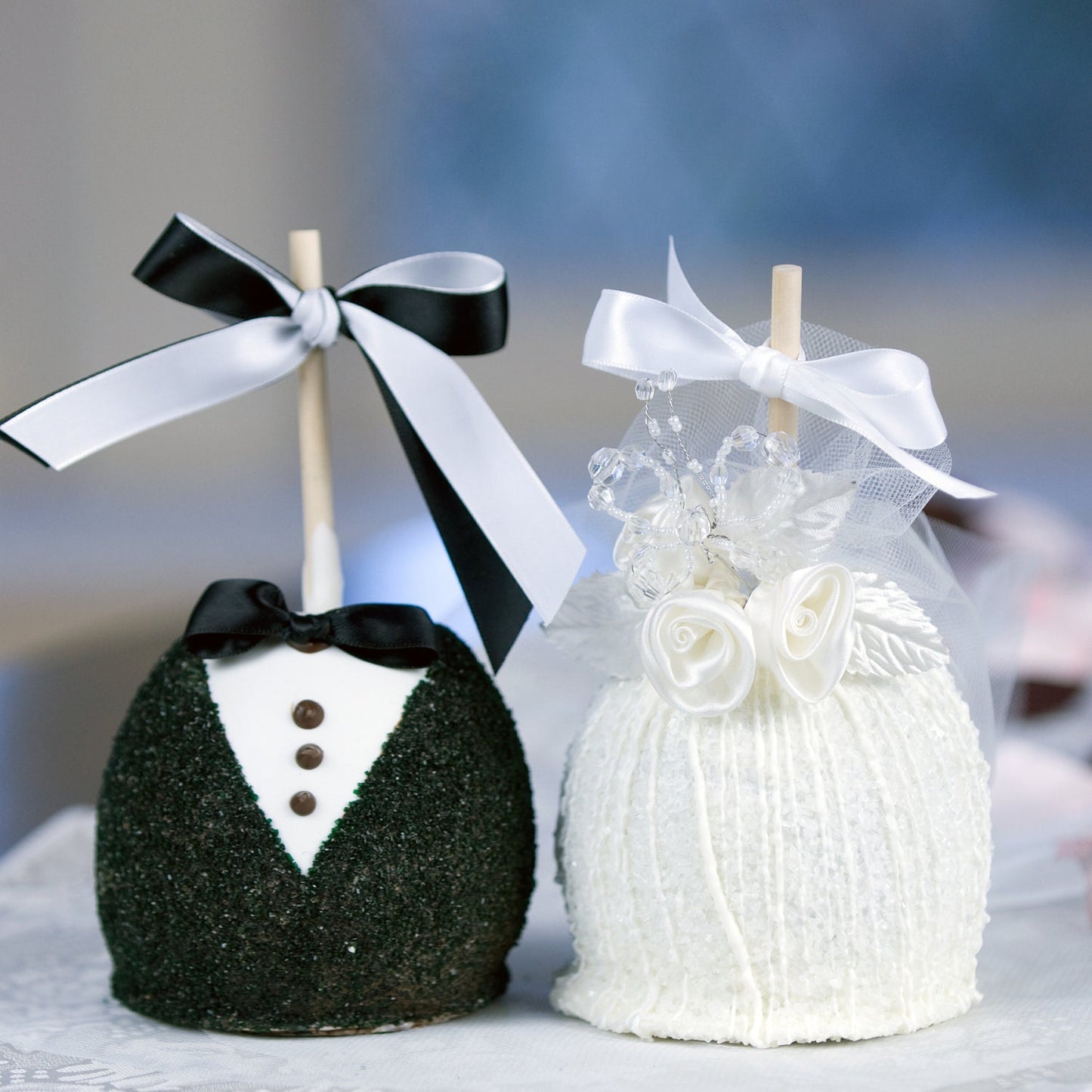 Bride and Groom Chocolate Caramel Apple